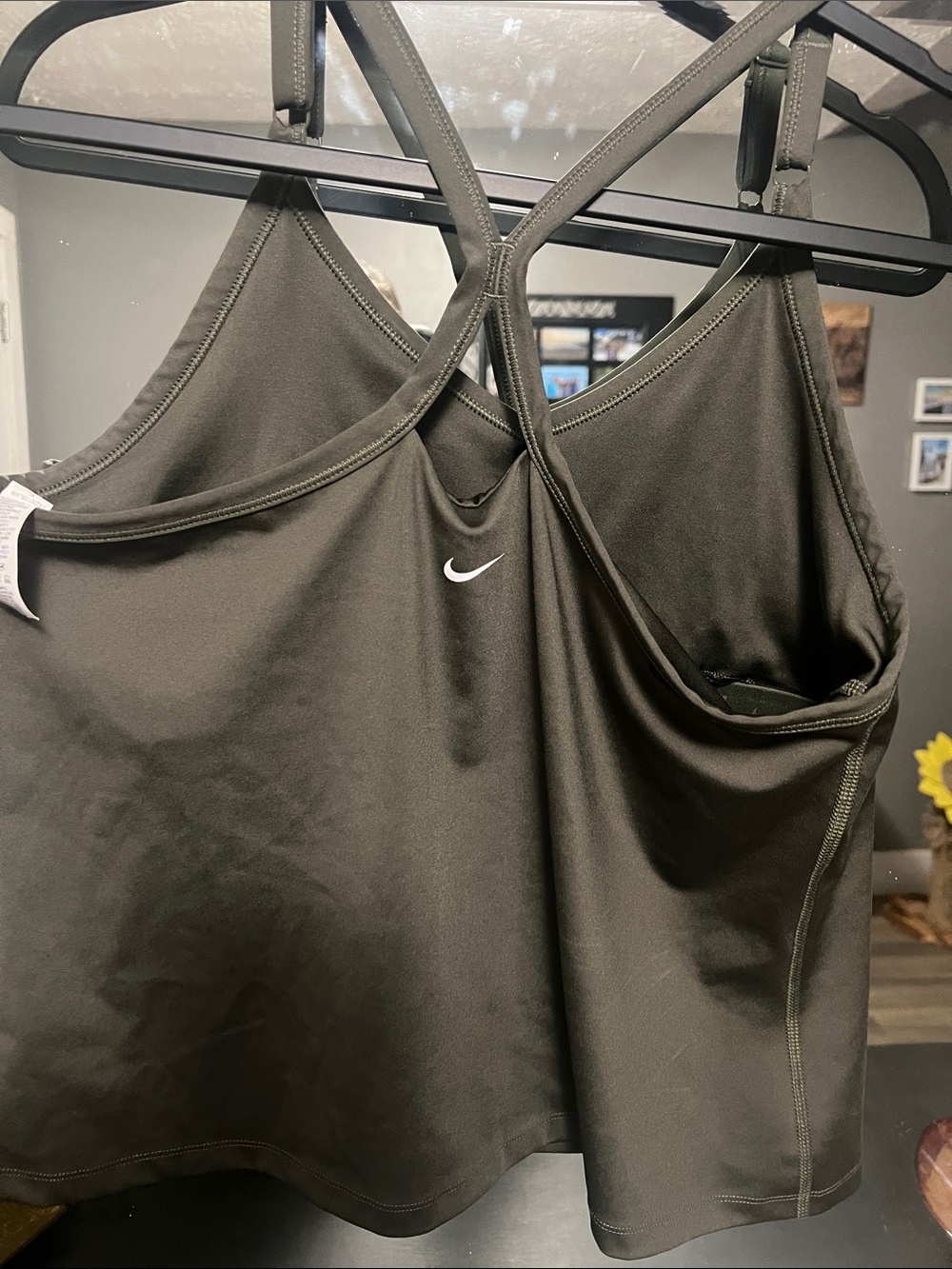 Nike Olive Green Crossback Athletic Tank with White Swoosh - Picture 3 of 5